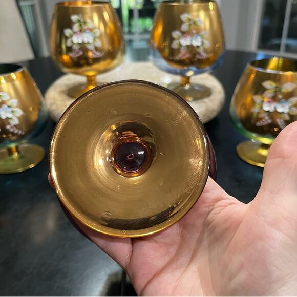 Bohemian Czech Vintage Tre Fuochi Hand Painted Crystal Gold Gilt Brandy Snifter - Picture 13 of 16